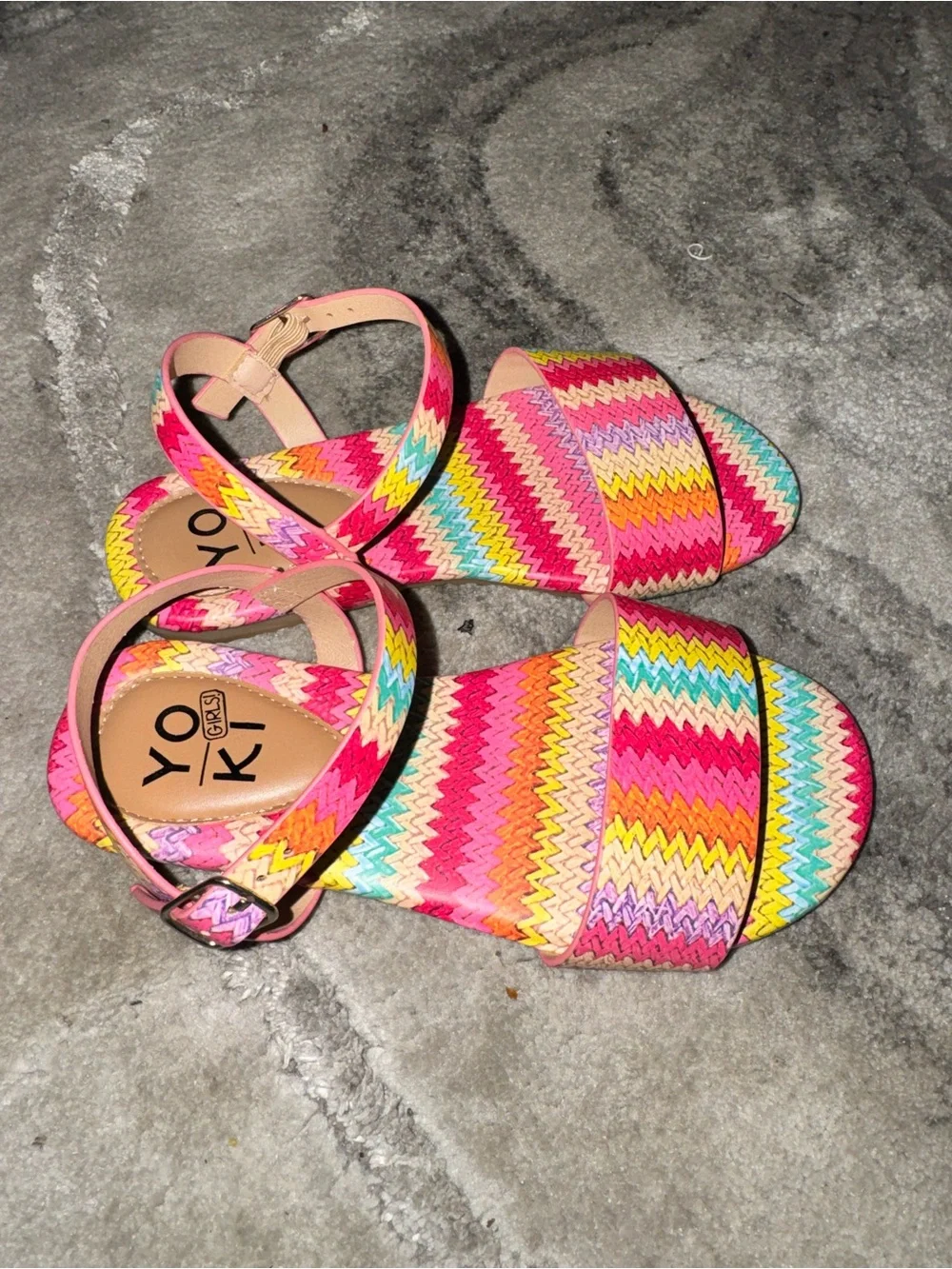 Yoki Girls Multicolor Zigzag Sandals - Pink, Yellow, Blue